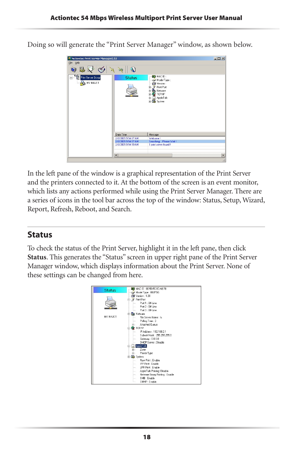 Status | Actiontec electronic 802PSG User Manual | Page 21 / 77