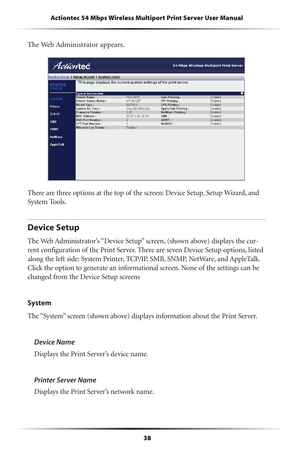 Device setup | Actiontec electronic 802PSG User Manual | Page 41 / 77