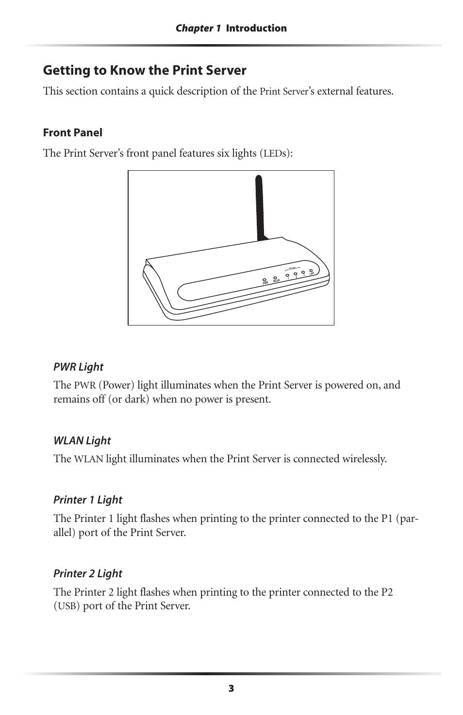 Getting to know the print server, Pwr light the, Port of the print server | Actiontec electronic 802PSG User Manual | Page 6 / 77