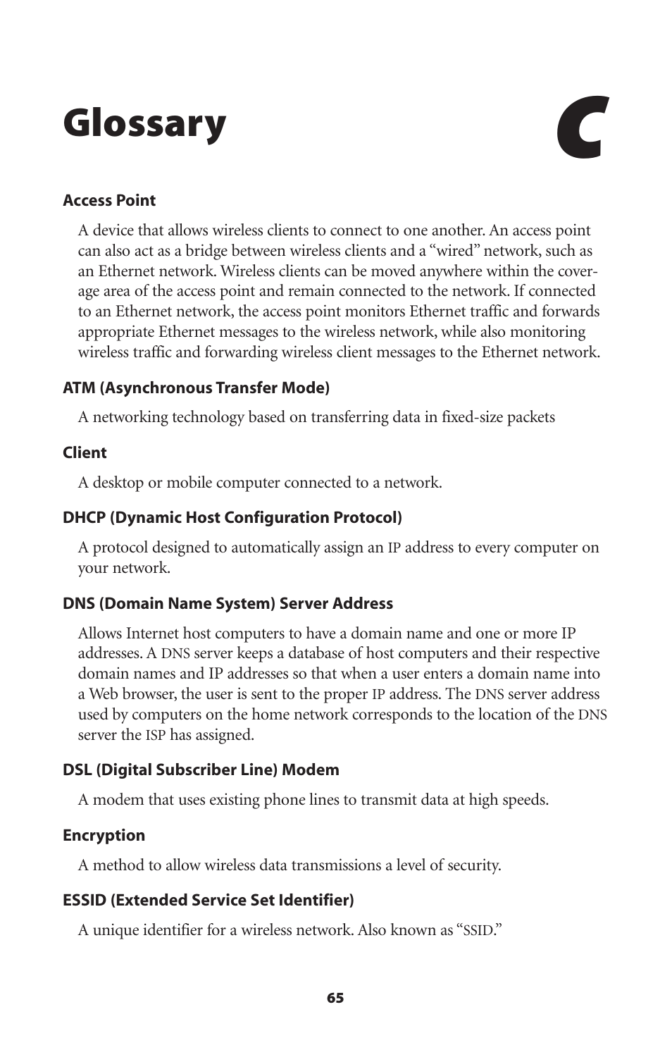 Glossary | Actiontec electronic 802PSG User Manual | Page 68 / 77