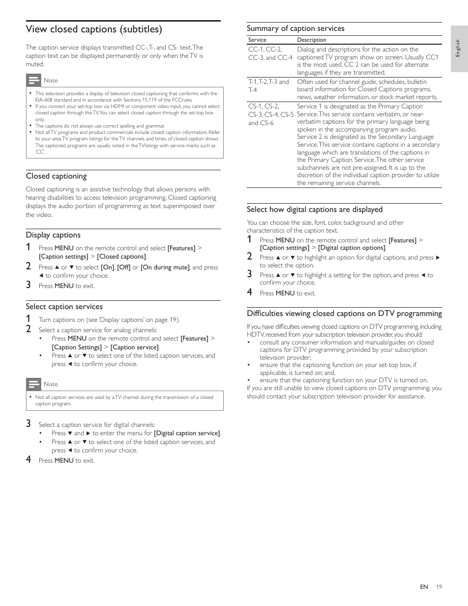 View closed captions (subtitles) | Philips LCD TV 47PFL5704D 119cm-47" class Full HD 1080p digital TV with Pixel Plus 3 HD User Manual | Page 21 / 39