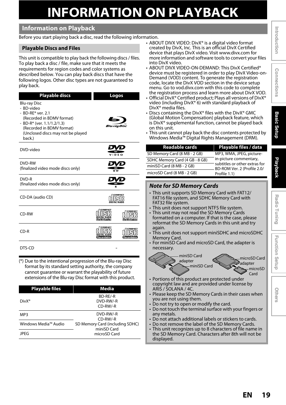 Playback, Information on playback, 19 en | Philips HTS5100B-F7 User Manual | Page 19 / 56