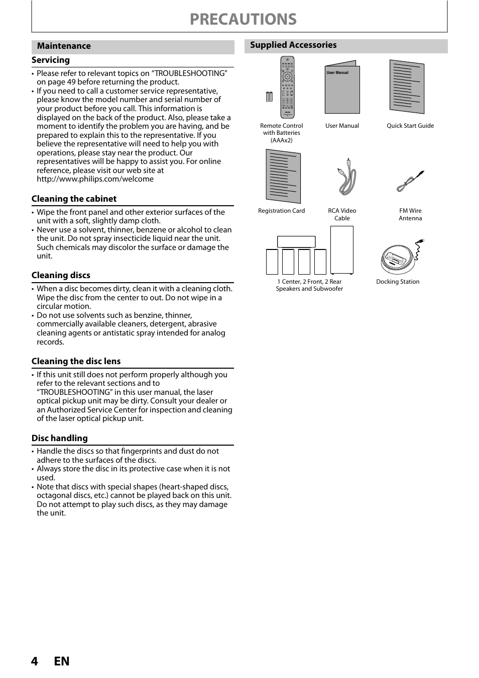 Precautions | Philips HTS5100B-F7 User Manual | Page 4 / 56