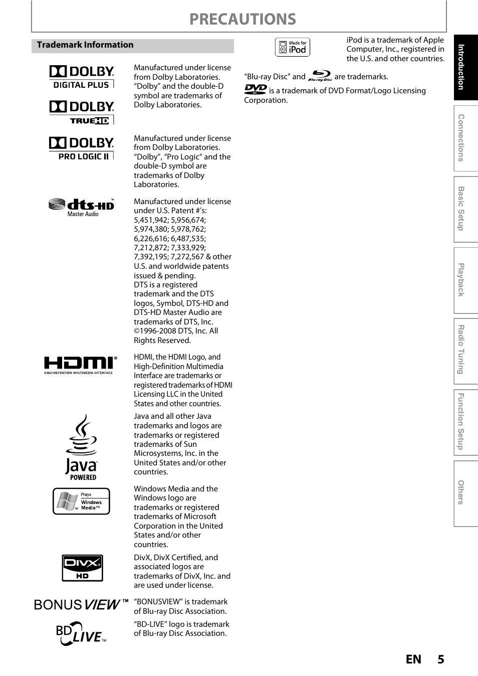 Precautions | Philips HTS5100B-F7 User Manual | Page 5 / 56
