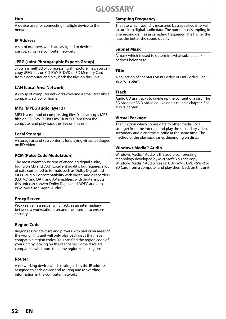 Lso “title, Sampling frequency” an, Glossary | Philips HTS5100B-F7 User Manual | Page 52 / 56