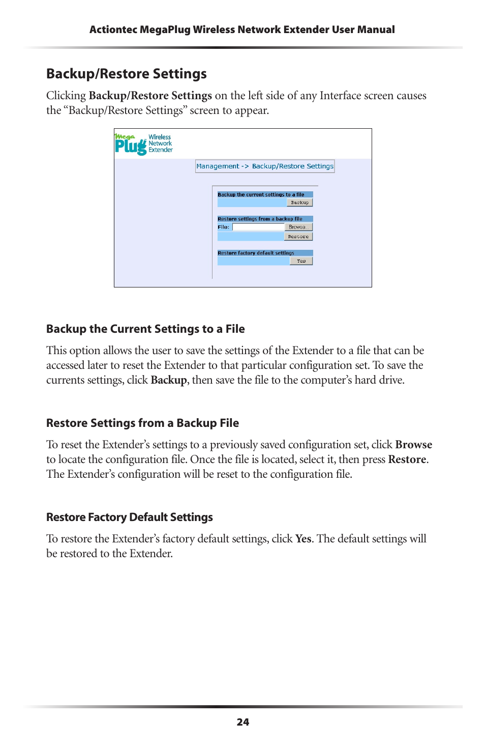 Backup/restore settings | Actiontec electronic HPAP108T User Manual | Page 27 / 69