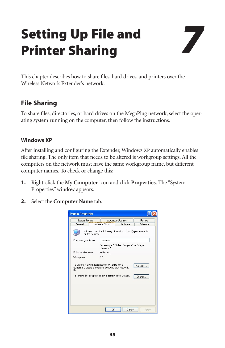 Setting up file and printer sharing, File sharing | Actiontec electronic HPAP108T User Manual | Page 48 / 69