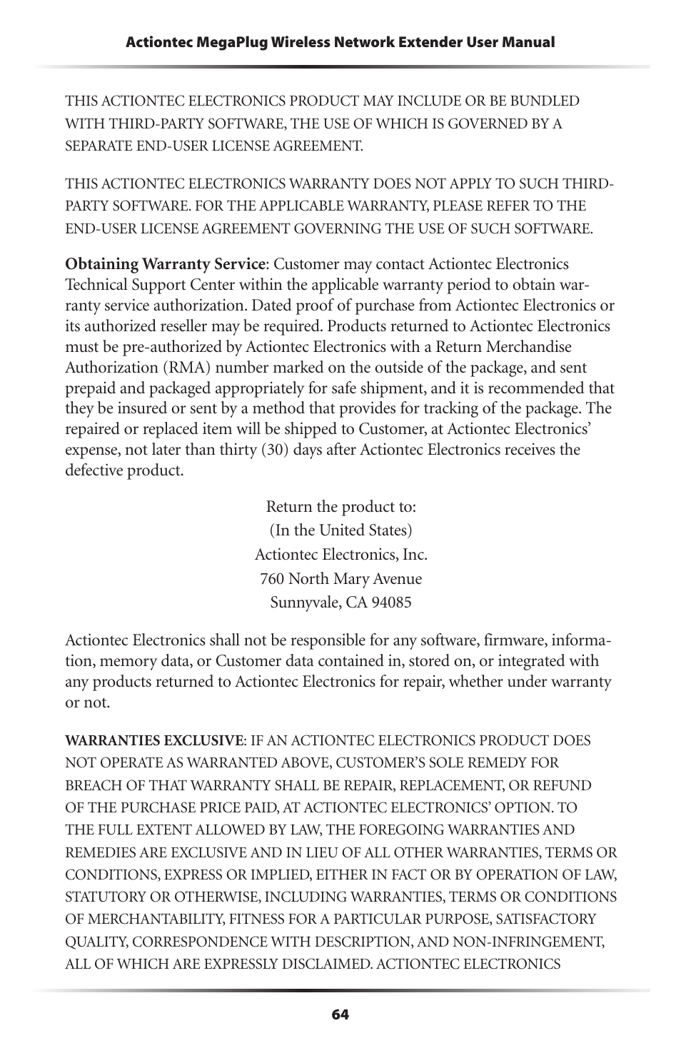 Actiontec electronic HPAP108T User Manual | Page 67 / 69
