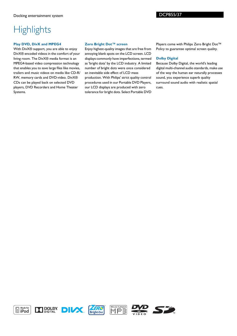 Highlights | Philips DCP855-37 User Manual | Page 2 / 3