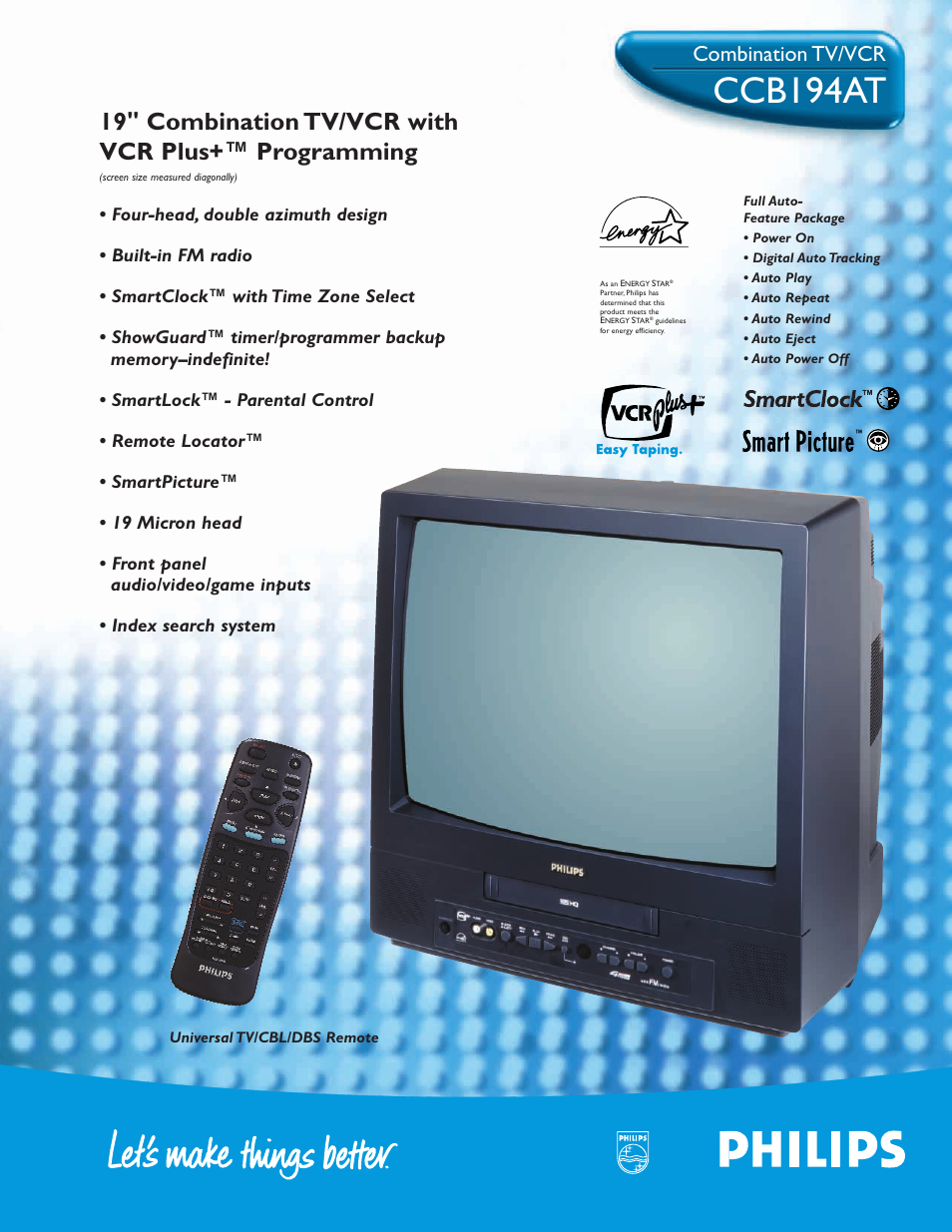 Philips TV-VCR 19 in 4 HD VCR User Manual | 2 pages