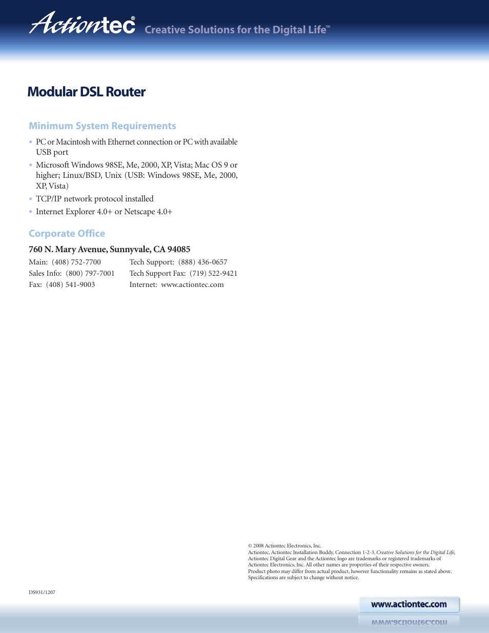 Modular dsl router | Actiontec electronic Actiontec Qwest Modular DSL Router M1000 User Manual | Page 4 / 4