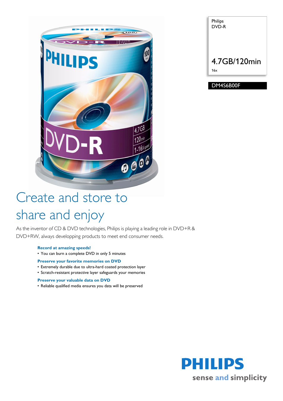 Philips DM4S6B00F-17 User Manual | 2 pages