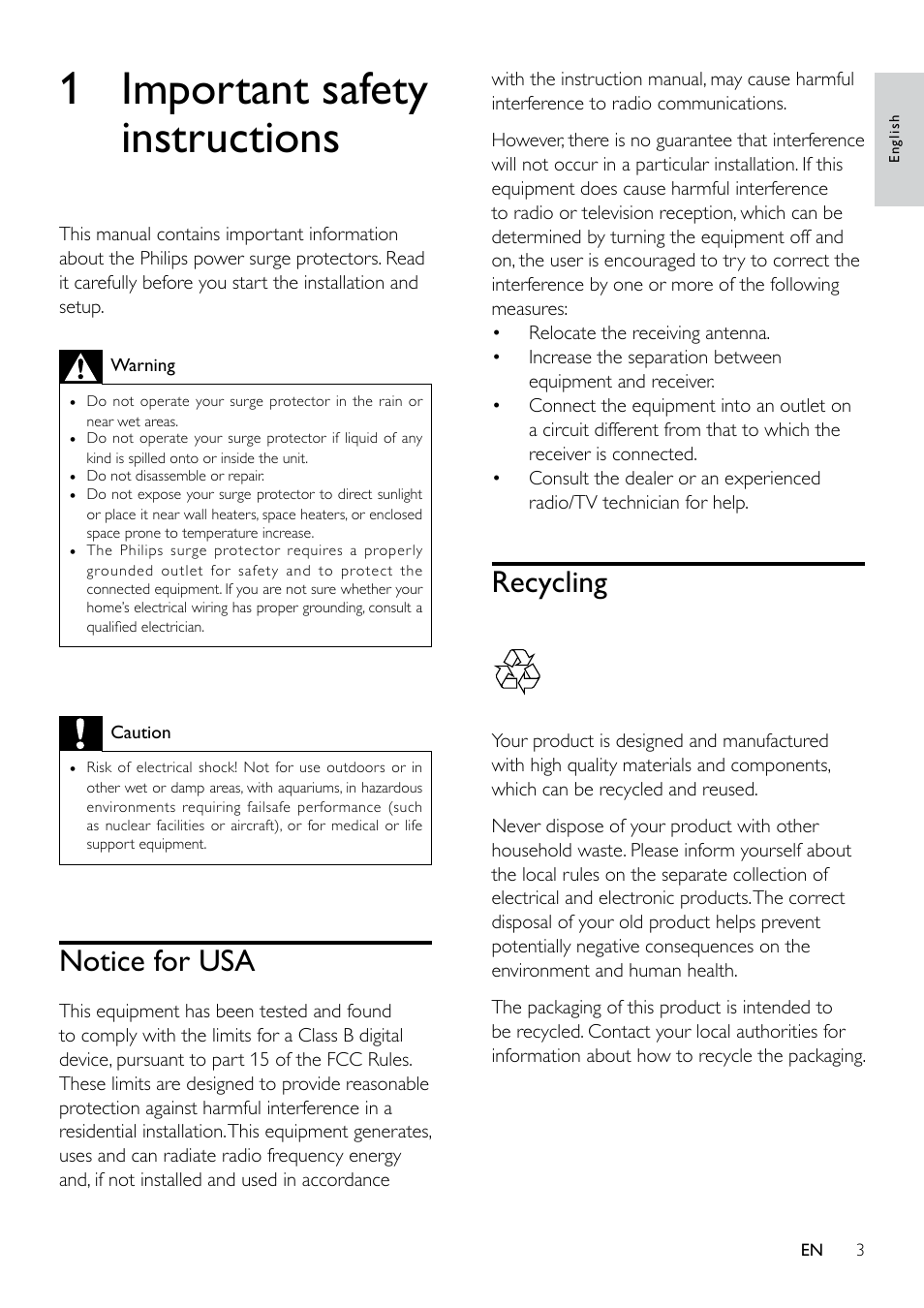 Philips Home Office Surge Protector SPP4068A 6 outlets 1440J 2 USB Charging ports User Manual | Page 3 / 10