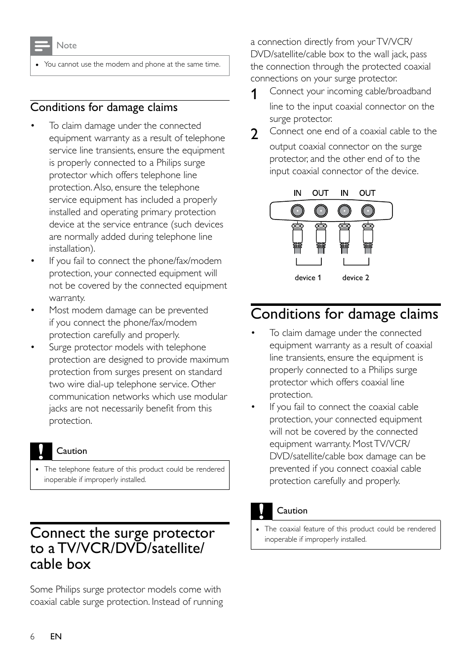 Conditions for damage claims | Philips Home Office Surge Protector SPP4068A 6 outlets 1440J 2 USB Charging ports User Manual | Page 6 / 10