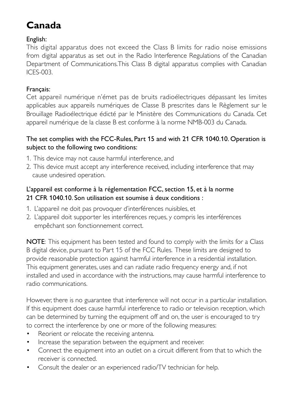 Canada | Philips Portable DVD Player User Manual | Page 2 / 19