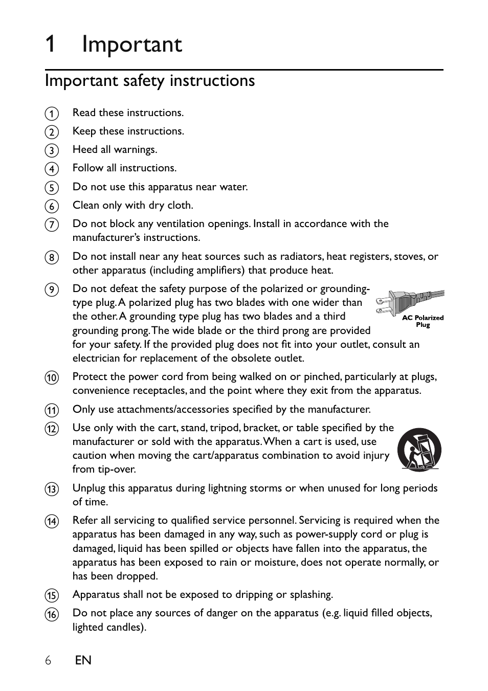 1 important, Important safety instructions | Philips Portable DVD Player User Manual | Page 7 / 19