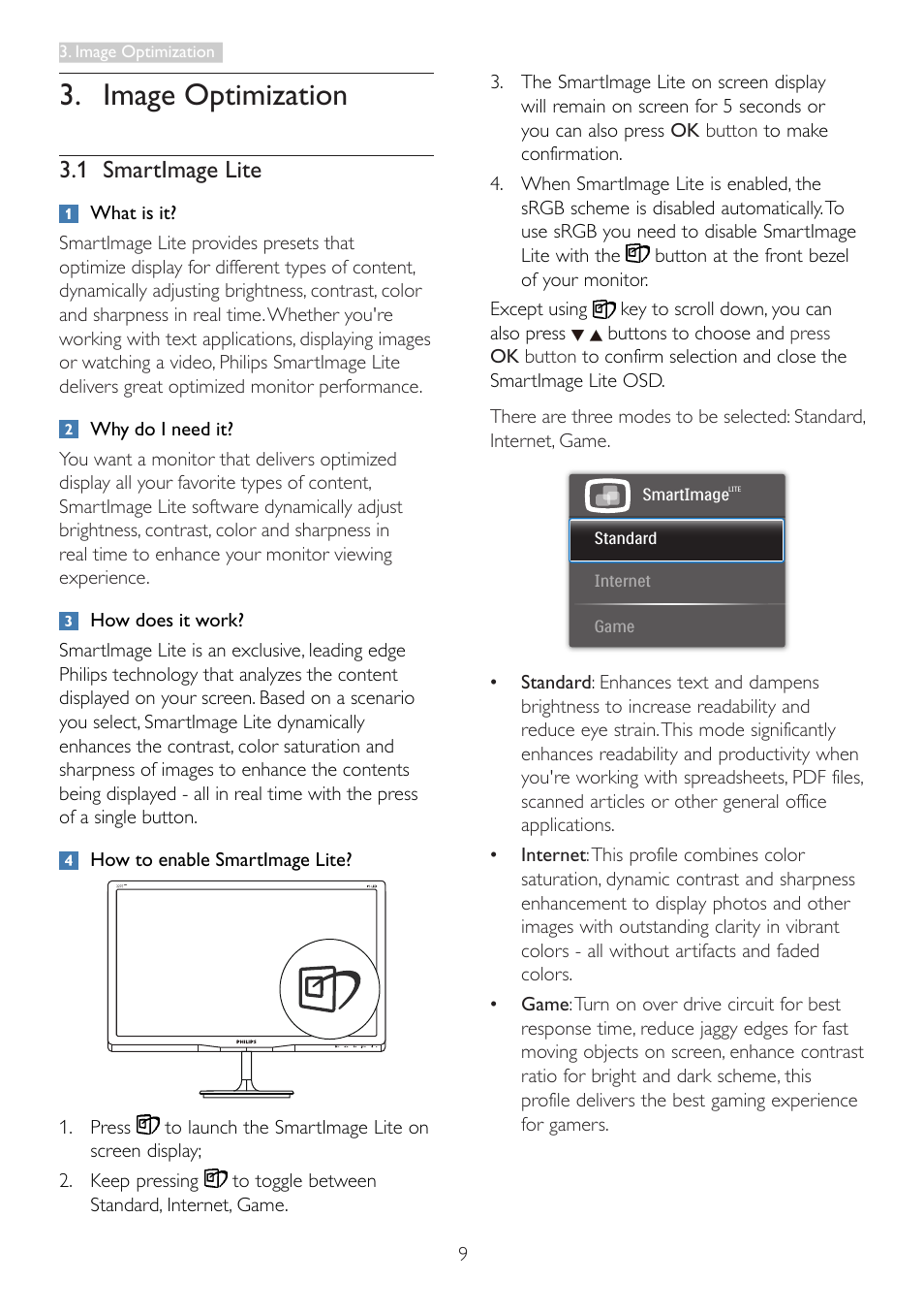 Image optimization, 1 smartimage lite | Philips 227E4LSB-00 User Manual | Page 11 / 40