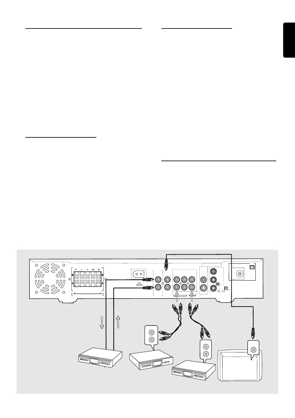 Connecting additional equipment, Analog audio connections, Digital audio connections | Replacing the center speaker with the tv, For listening to the other equipment, For recording, For listening to the playback from the cd recorder, 11 english | Philips LX80003798 User Manual | Page 11 / 31