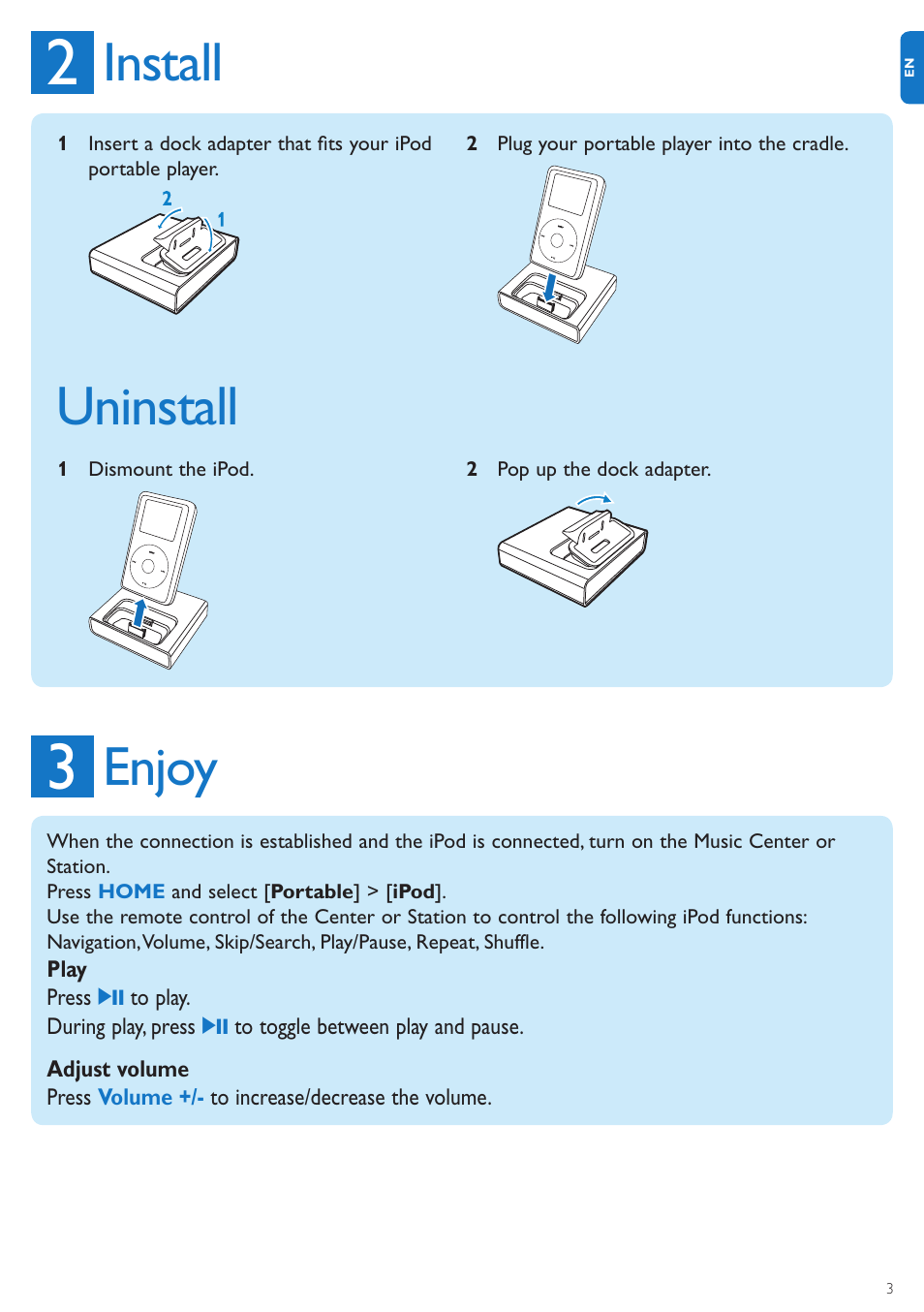 Install, Uninstall, Enjoy | Philips DC1050-12 User Manual | Page 3 / 4