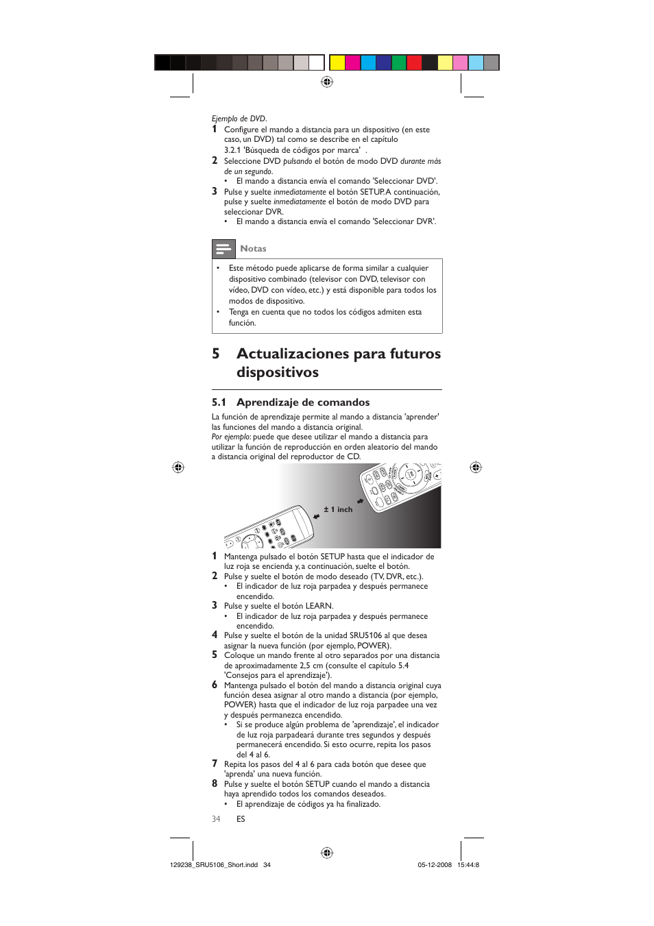 5actualizaciones para futuros dispositivos, 1 aprendizaje de comandos | Philips SRU5106-27 User Manual | Page 34 / 40