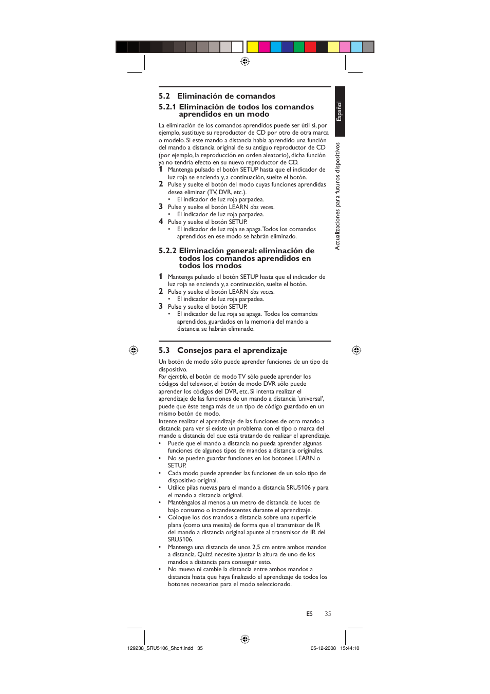 3 consejos para el aprendizaje | Philips SRU5106-27 User Manual | Page 35 / 40