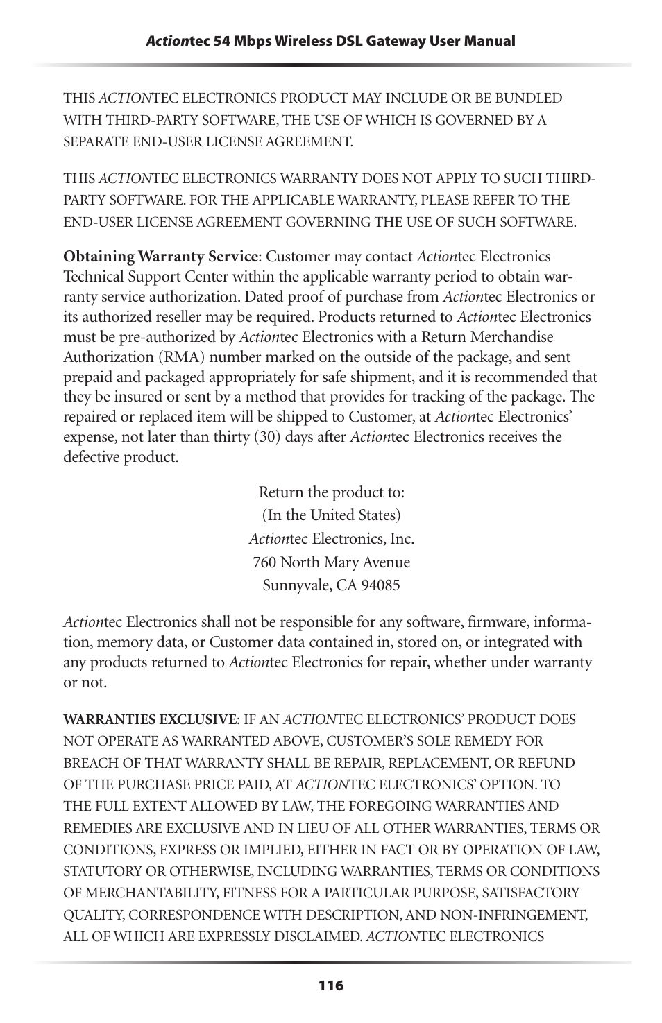 Actiontec electronic Actiontec Wireless DSL Gateway GT704WG User Manual | Page 121 / 123
