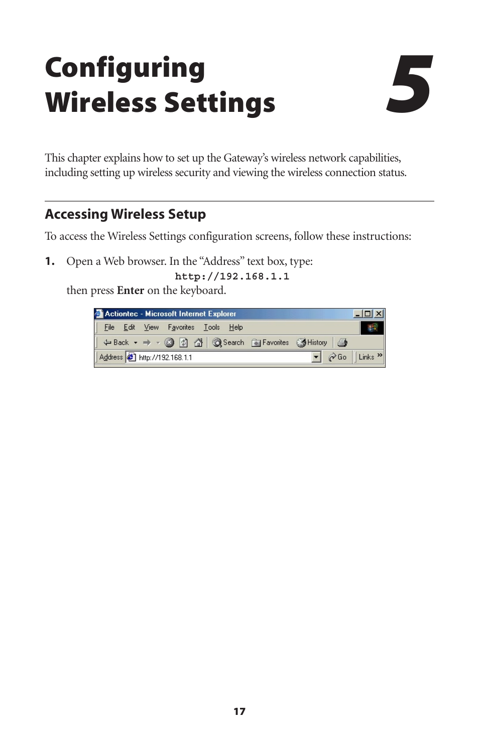 Configuring wireless settings, Accessing wireless setup | Actiontec electronic Actiontec Wireless DSL Gateway GT704WG User Manual | Page 22 / 123