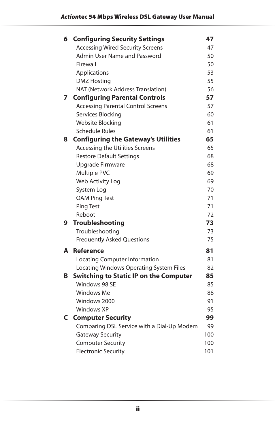 Actiontec electronic Actiontec Wireless DSL Gateway GT704WG User Manual | Page 3 / 123