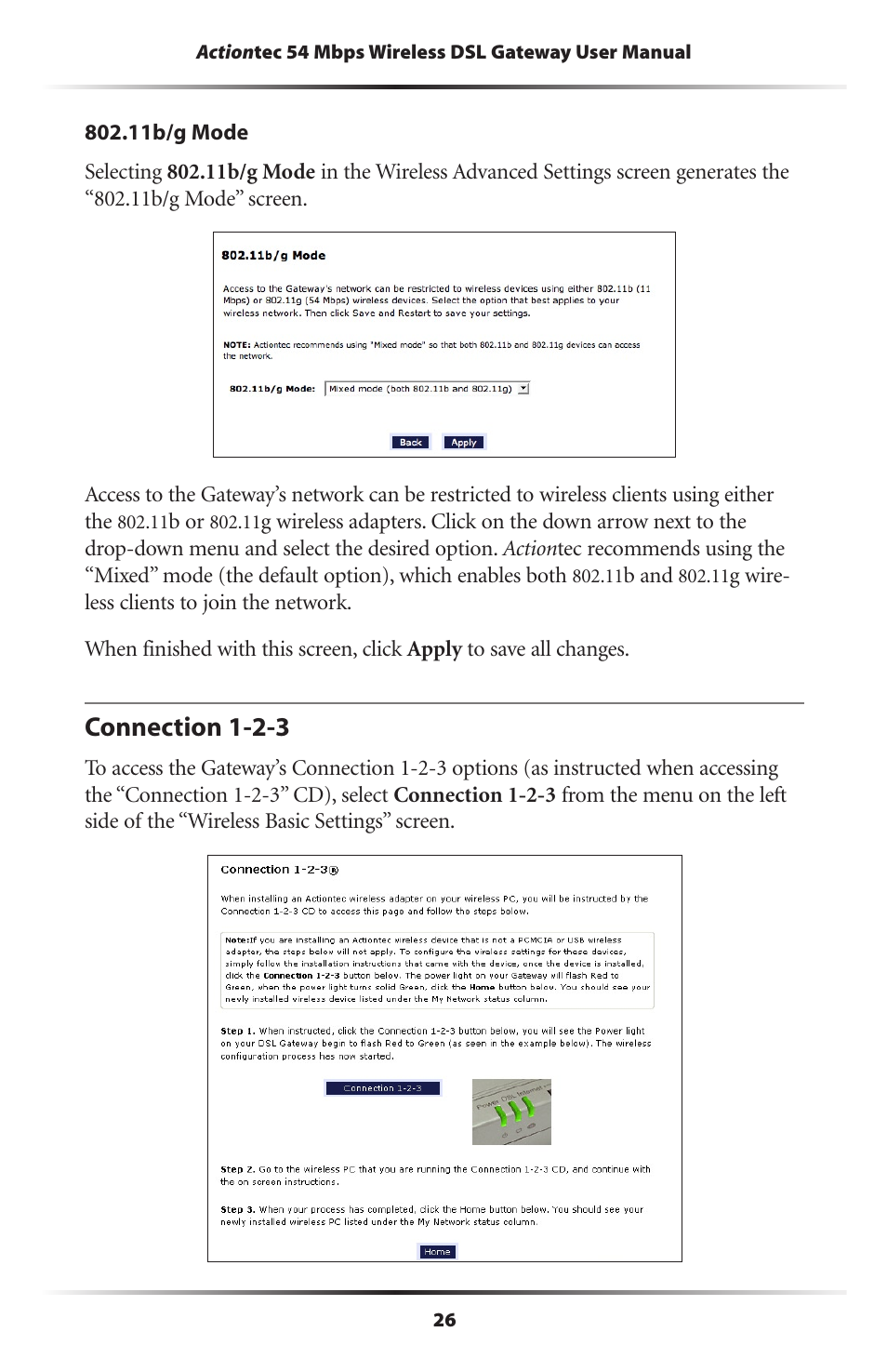 Connection 1-2-3 | Actiontec electronic Actiontec Wireless DSL Gateway GT704WG User Manual | Page 31 / 123