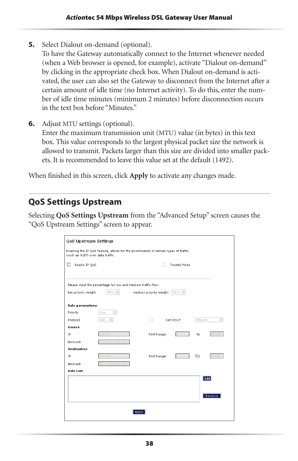 Qos settings upstream | Actiontec electronic Actiontec Wireless DSL Gateway GT704WG User Manual | Page 43 / 123