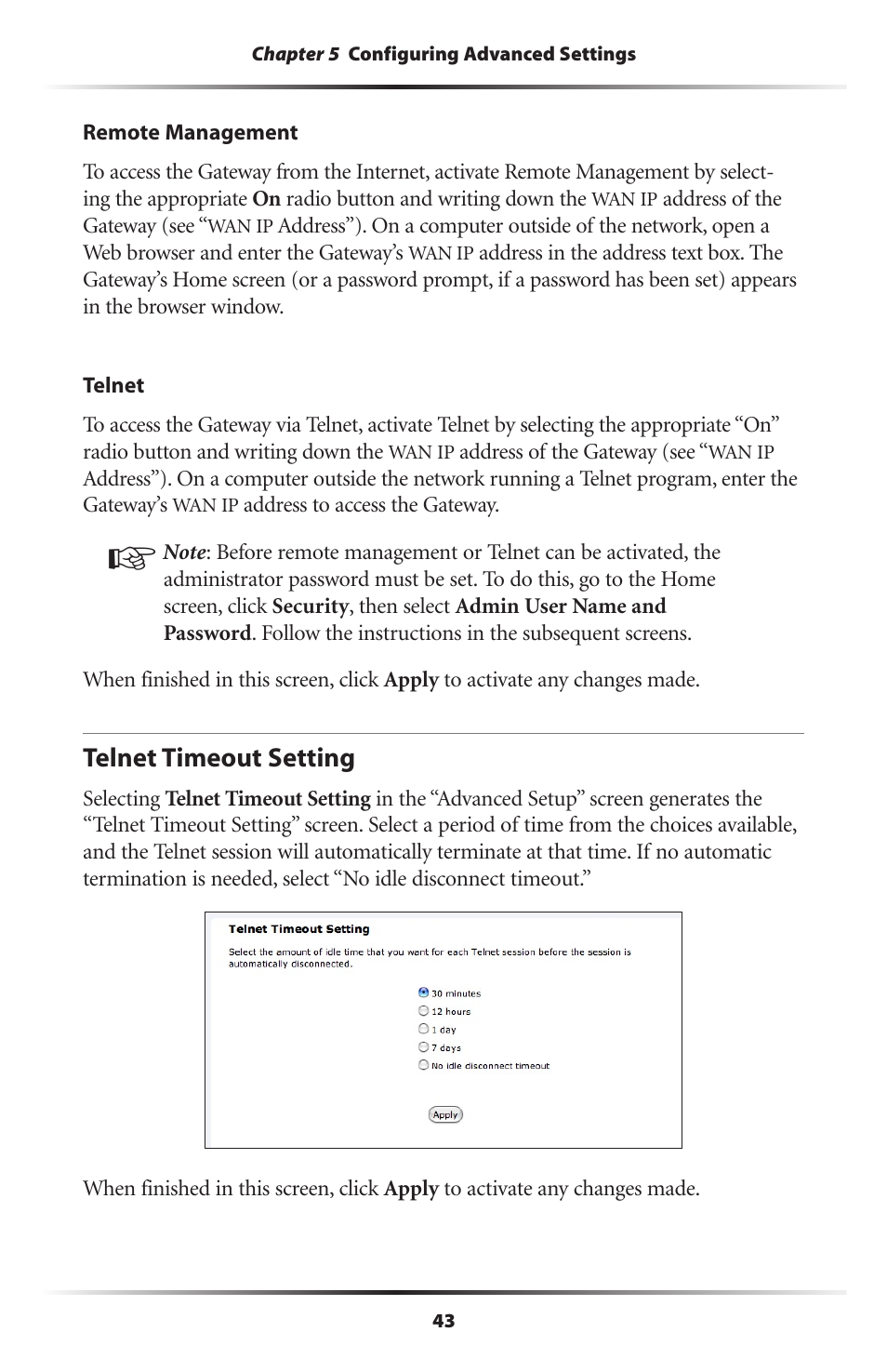 Telnet timeout setting | Actiontec electronic Actiontec Wireless DSL Gateway GT704WG User Manual | Page 48 / 123