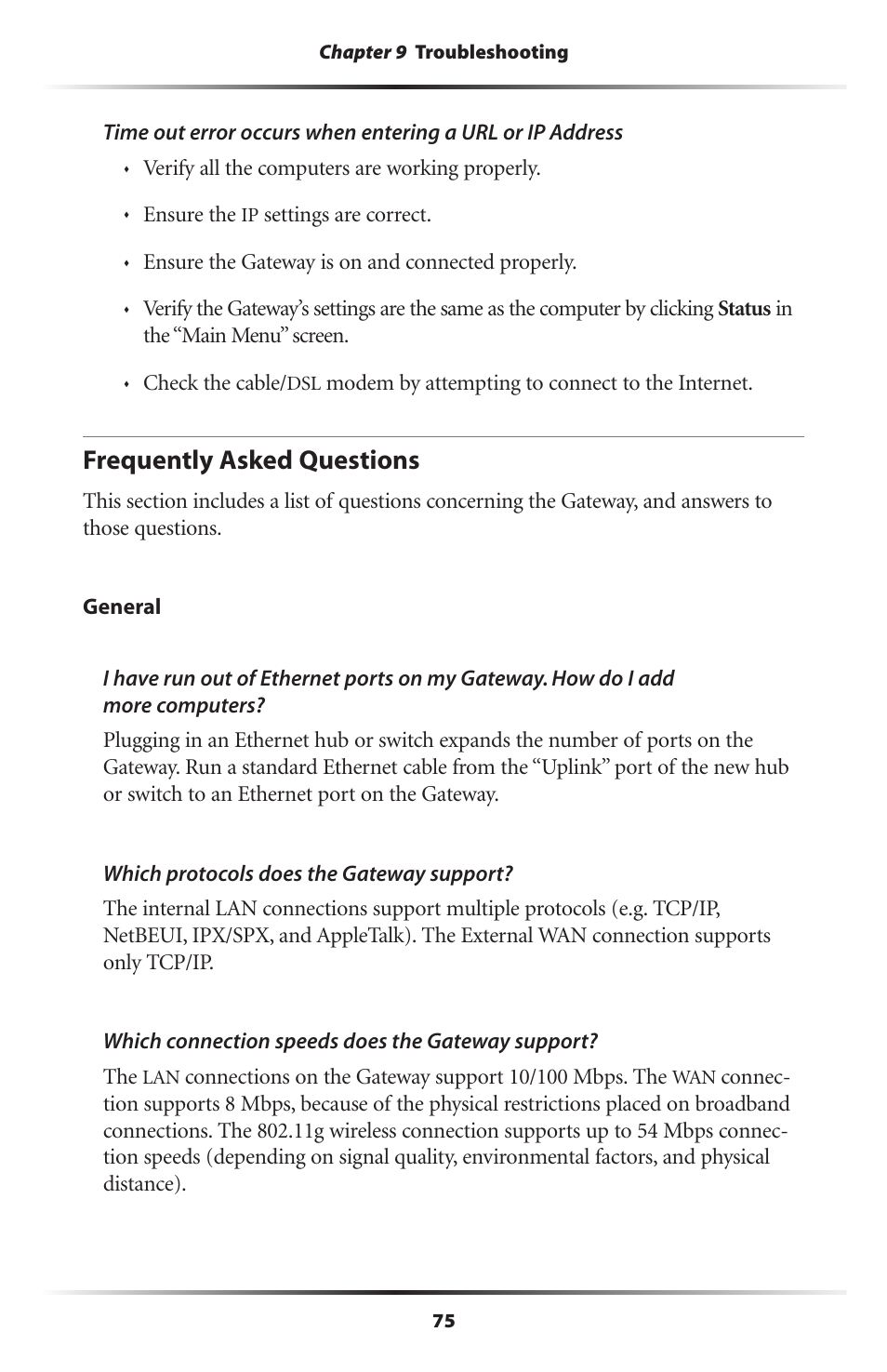 Frequently asked questions | Actiontec electronic Actiontec Wireless DSL Gateway GT704WG User Manual | Page 80 / 123