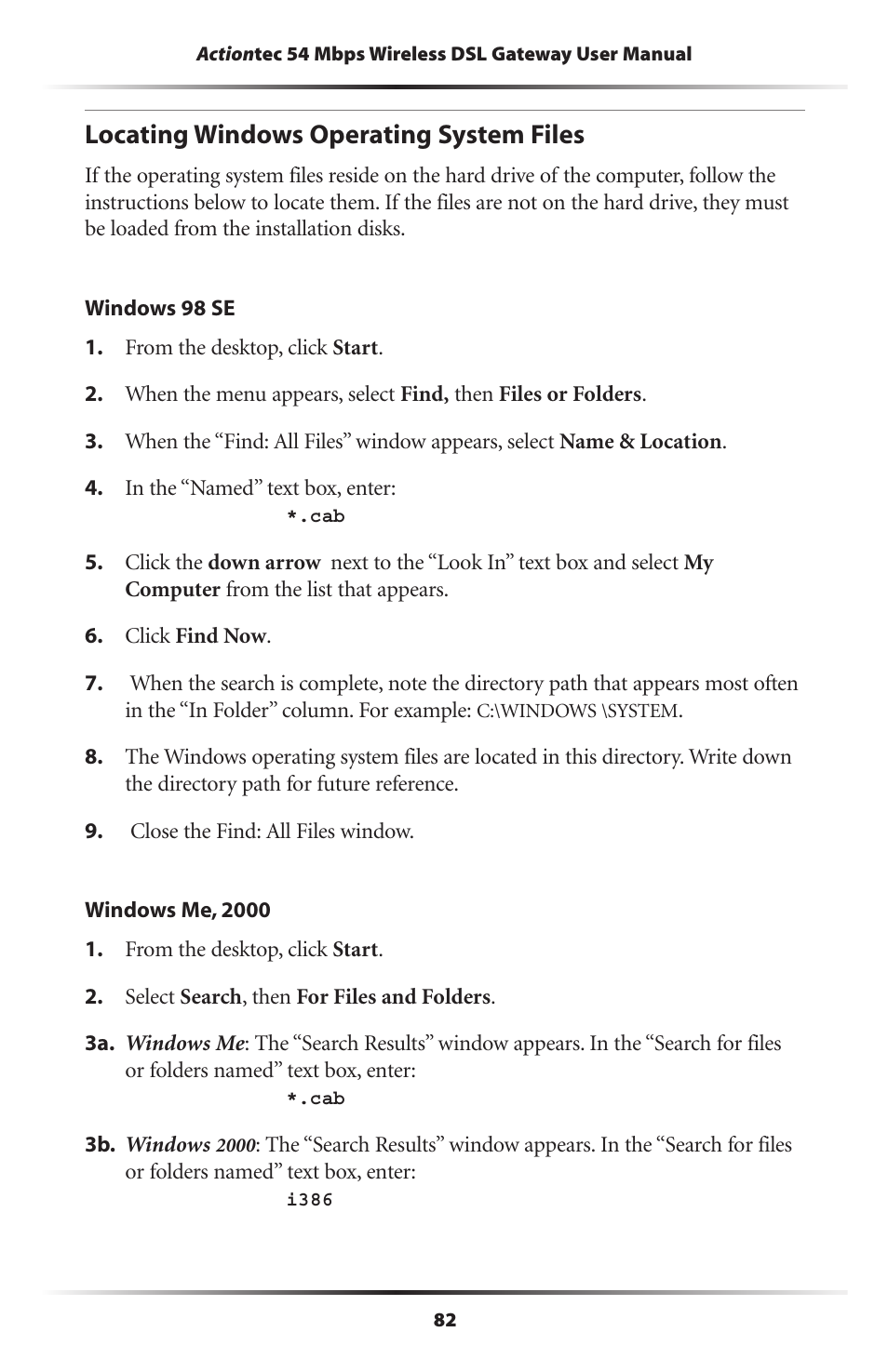 Locating windows operating system files | Actiontec electronic Actiontec Wireless DSL Gateway GT704WG User Manual | Page 87 / 123