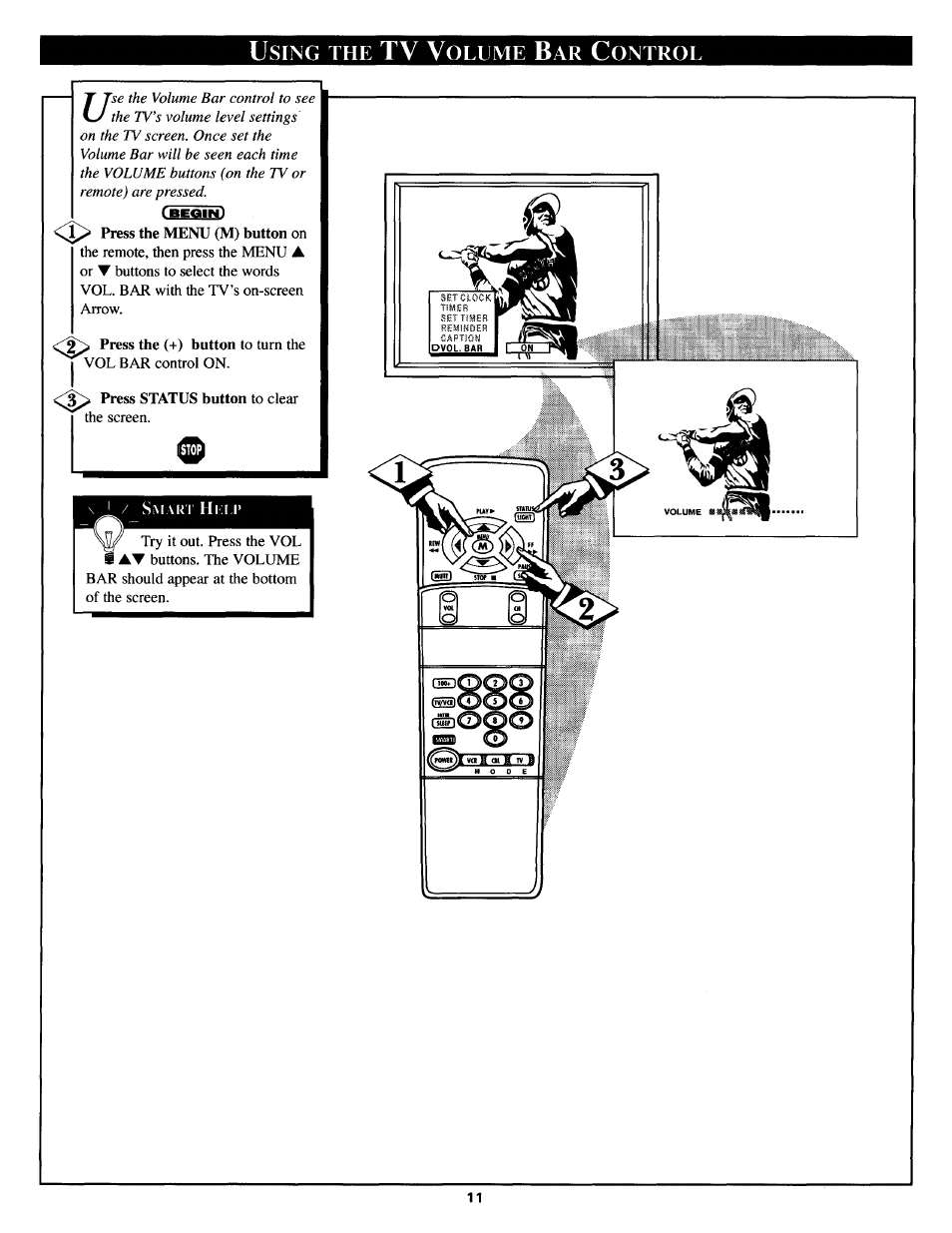 Using the tv volume bar control | Philips TS3654C User Manual | Page 11 / 36