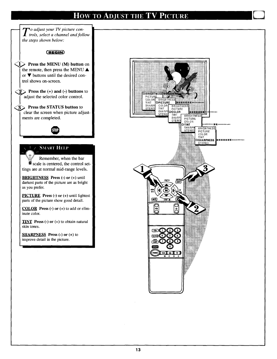 Djust, Icture | Philips TS3654C User Manual | Page 13 / 36