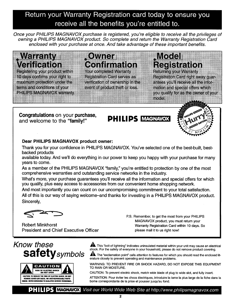 Philips, Warranty verification, Owner confirmation | Models registration, Know these ssiigty symbols | Philips TS3654C User Manual | Page 2 / 36