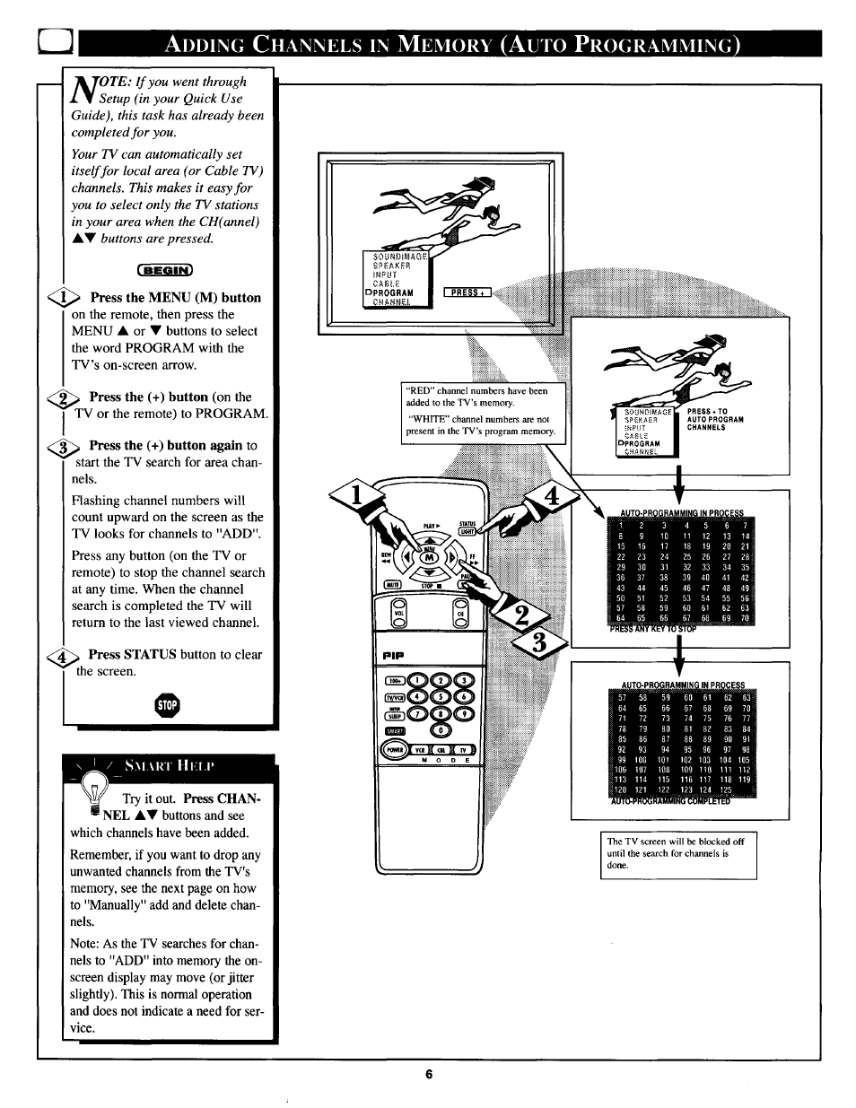 Adding channels in memory (auto programming) | Philips TS3654C User Manual | Page 6 / 36
