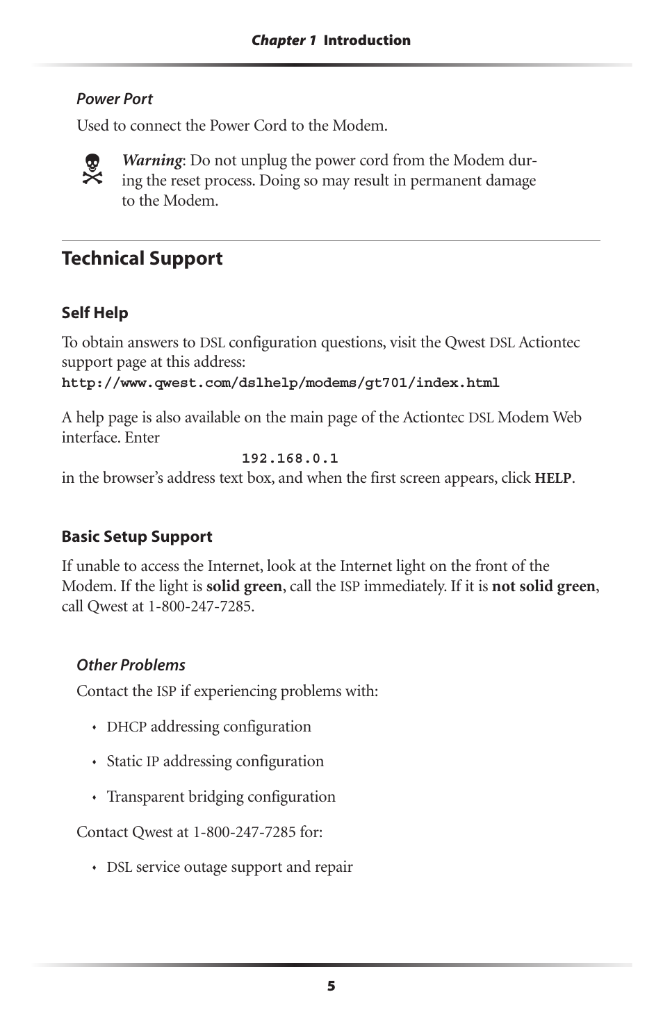 Technical support | Actiontec electronic DSL Modem GT701WG-QW04 User Manual | Page 10 / 115