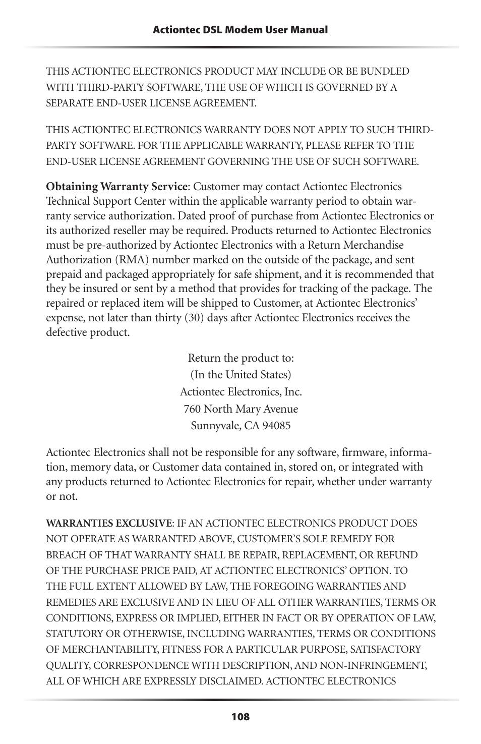 Actiontec electronic DSL Modem GT701WG-QW04 User Manual | Page 113 / 115