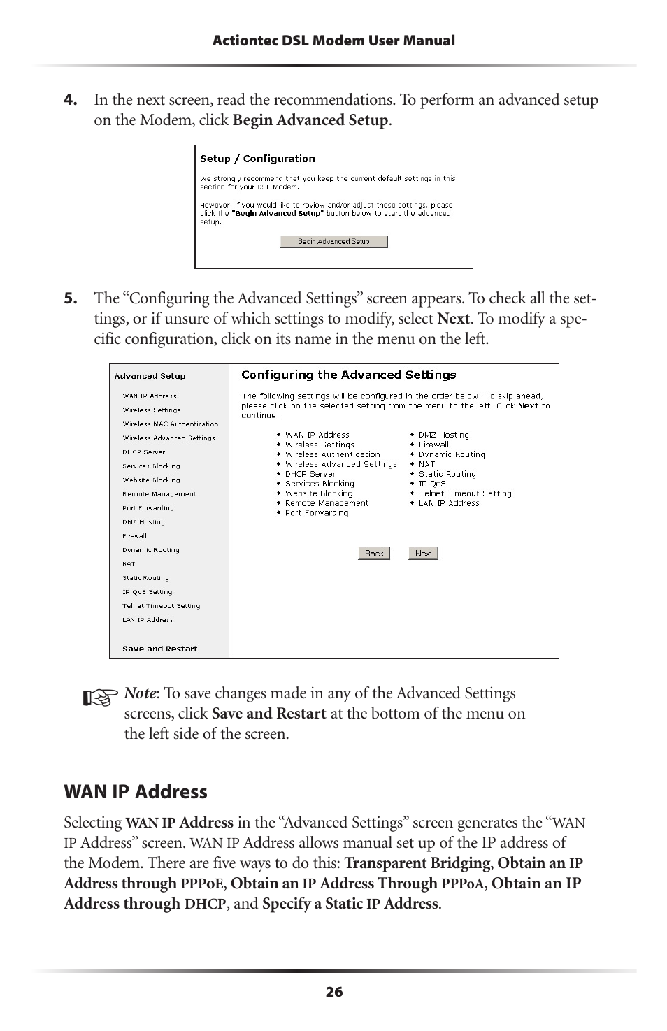 Wan ip address | Actiontec electronic DSL Modem GT701WG-QW04 User Manual | Page 31 / 115