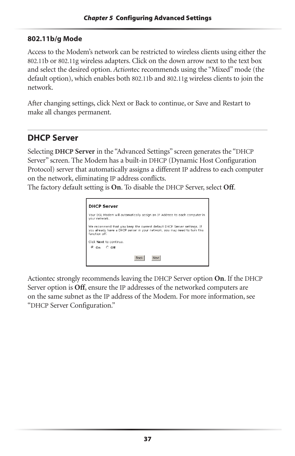 Dhcp server | Actiontec electronic DSL Modem GT701WG-QW04 User Manual | Page 42 / 115