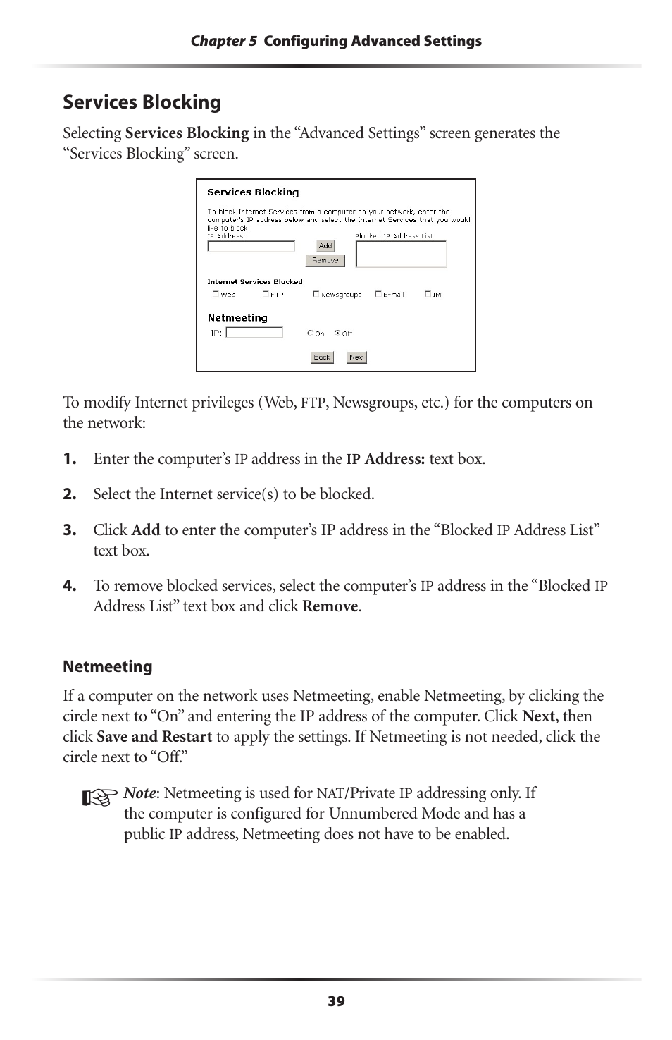 Services blocking | Actiontec electronic DSL Modem GT701WG-QW04 User Manual | Page 44 / 115