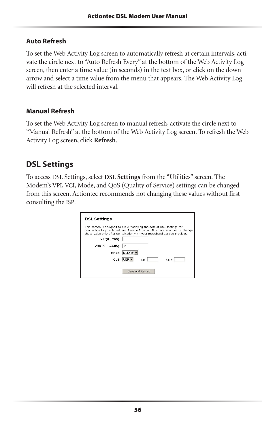 Dsl settings | Actiontec electronic DSL Modem GT701WG-QW04 User Manual | Page 61 / 115