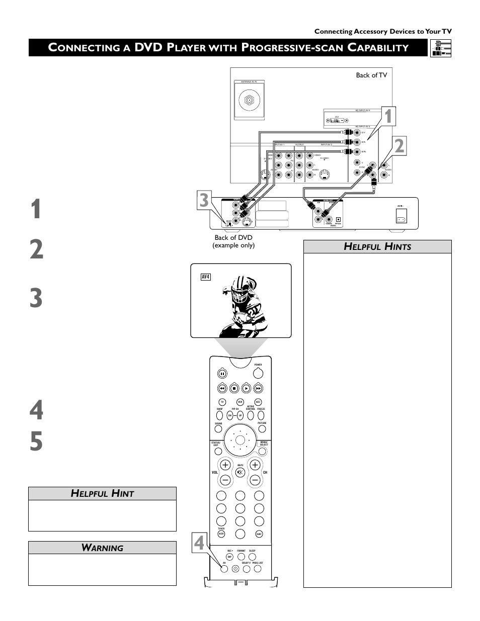 Dvd p, Onnecting a, Layer with | Rogressive, Scan, Apability, Elpful, Arning, Ints | Philips 60PP9363H-17 User Manual | Page 13 / 72