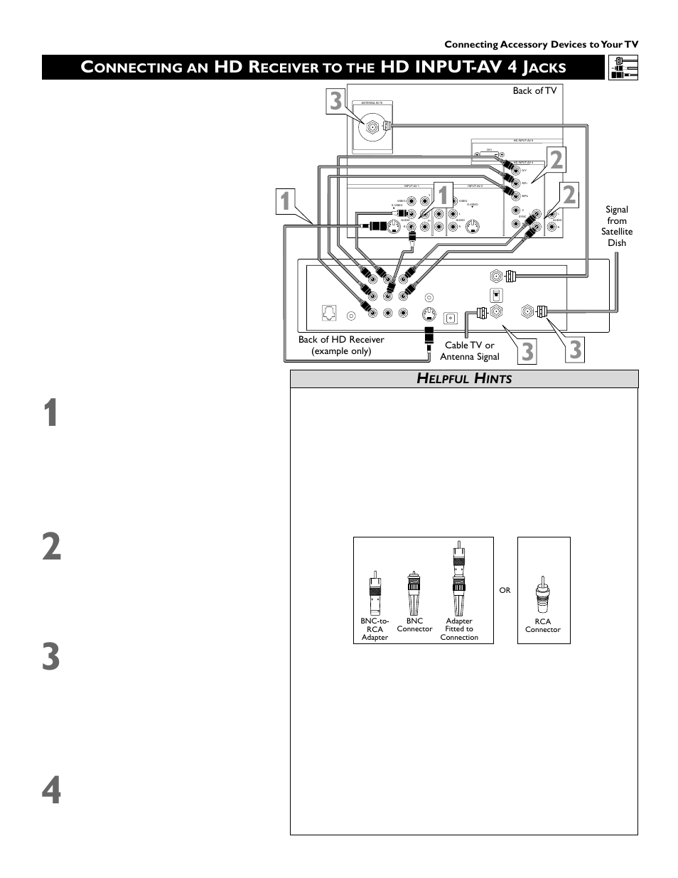 Hd r, Hd input-av 4 j, Onnecting an | Eceiver to the, Acks | Philips 60PP9363H-17 User Manual | Page 15 / 72