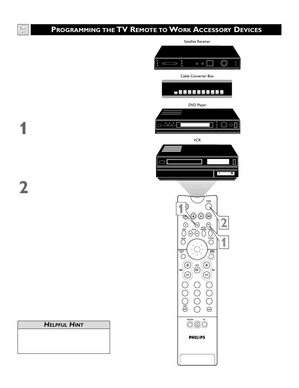 Tv r, Rogramming the, Emote to | Ccessory, Evices | Philips 60PP9363H-17 User Manual | Page 18 / 72