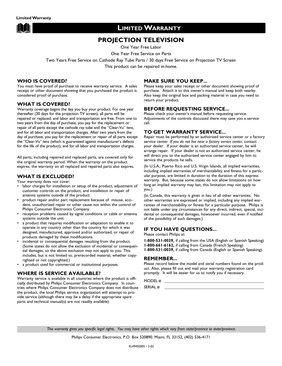 Projection television | Philips 60PP9363H-17 User Manual | Page 72 / 72