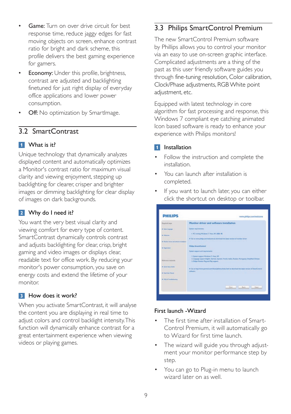 2 smartcontrast, 3 philips smartcontrol premium | Philips 224CL2SB-00 User Manual | Page 11 / 50