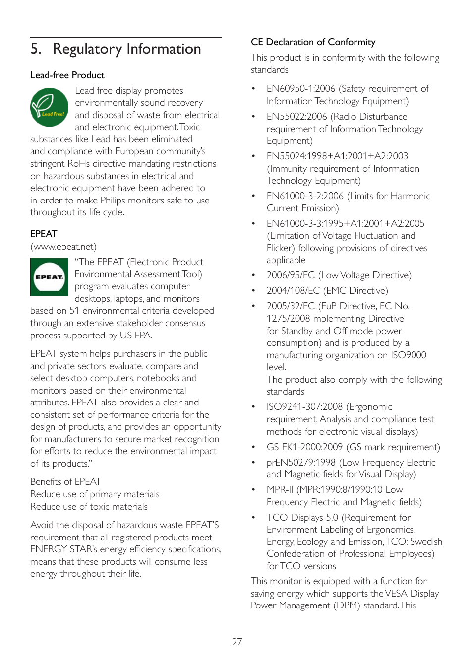 Regulatory information | Philips 224CL2SB-00 User Manual | Page 29 / 50