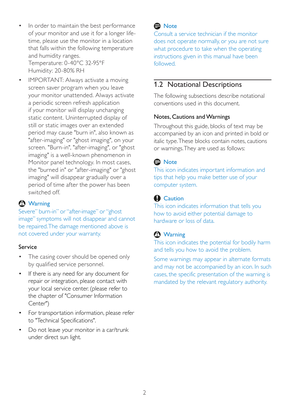 2 notational descriptions | Philips 224CL2SB-00 User Manual | Page 4 / 50